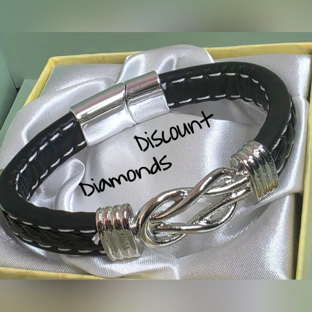 Black Titanium Genuine Black Leather Titanium Stainless Steel
